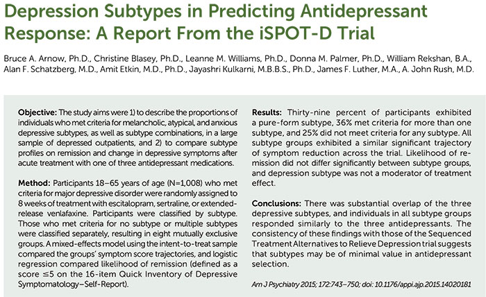 depression subtypes in predicting antidepresanr response 1